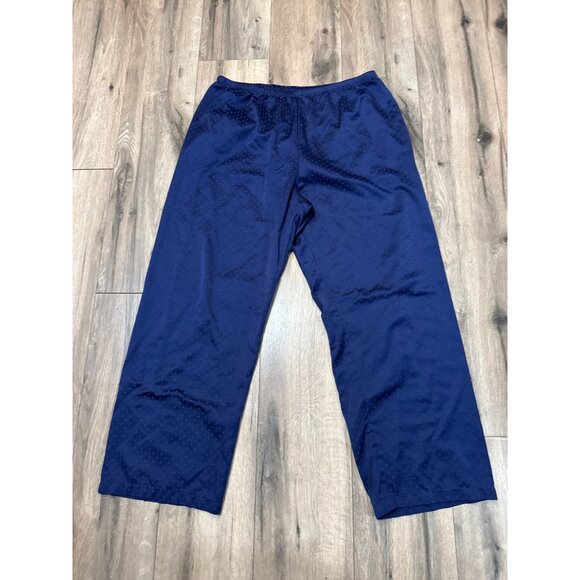 Miss Elaine XL Womens Satin Pajama Set Navy Blue Embroidered Top & Elastic Waist - Picture 4 of 13